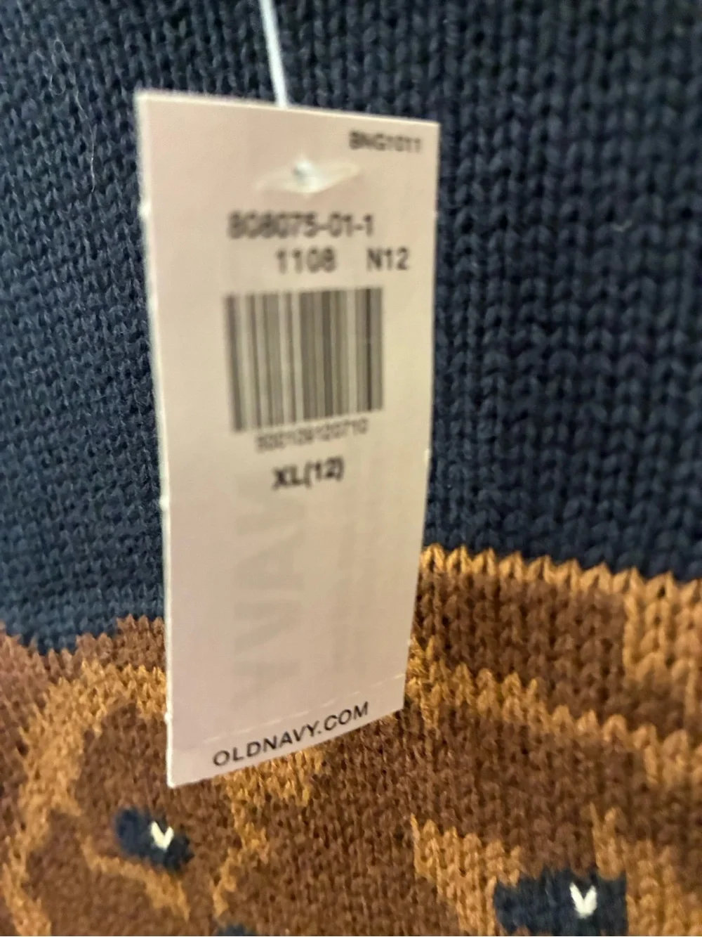 Old Navy Kids Navy Hooded Sweater with Brown Bear Motif